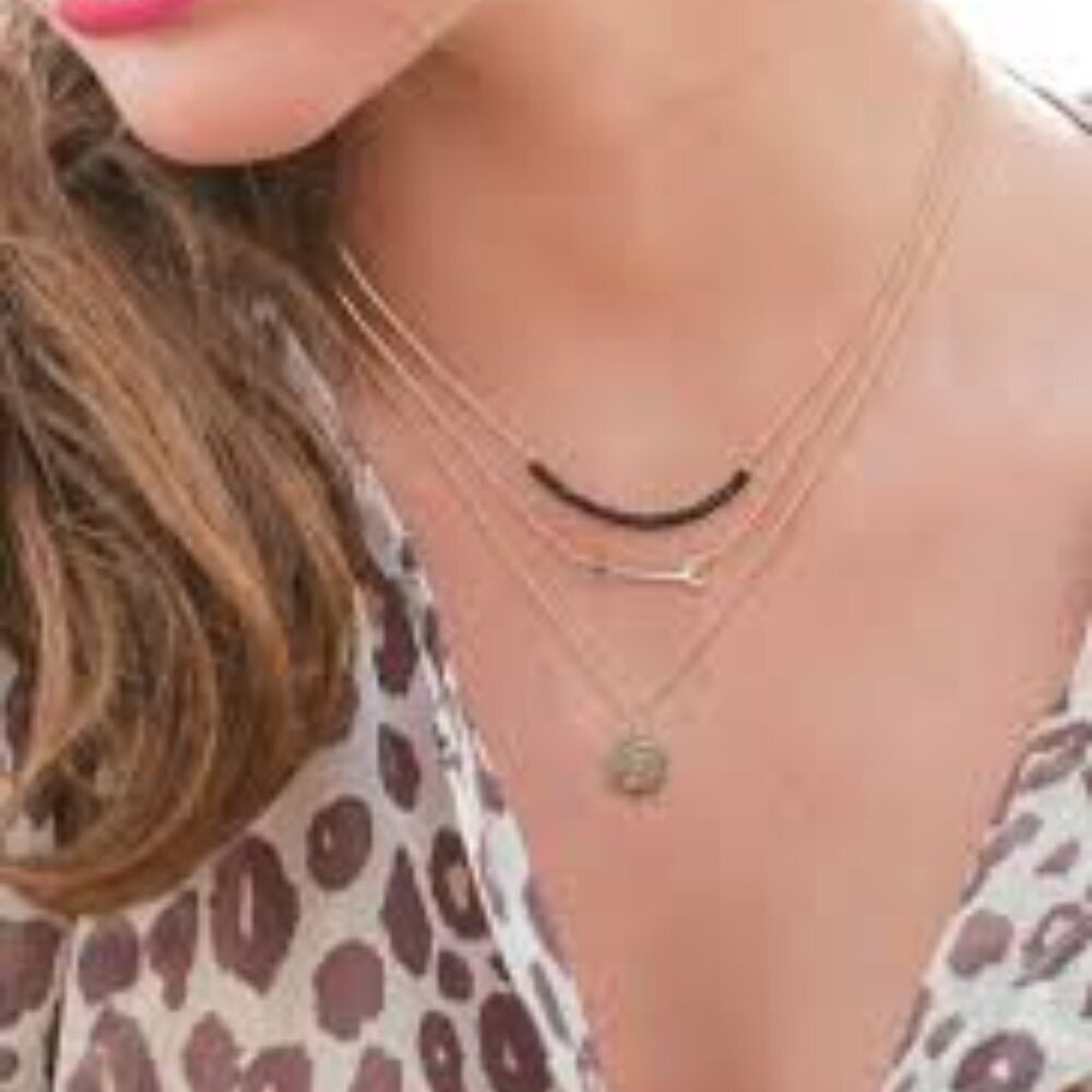 Stella & Dot Gold Plated Sterling and Black Crystal Necklace EUC